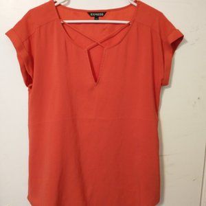 Satin Salmon color EXPRESS top / dress shirt | Solid Strappy Cross front tee